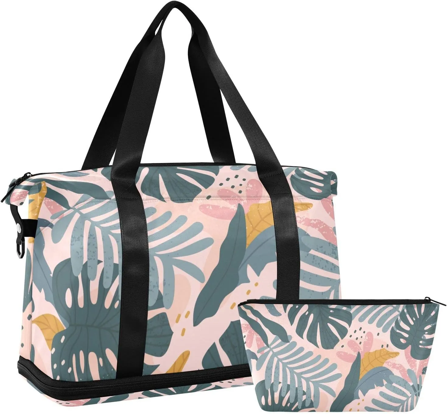 susiyo Duffel Bags Gym Bag for Women, Exotic Tropical Leaves Pattern Sports Travel Duffel Bag with Shoes Compartment, Perfect for Travel, Gym
