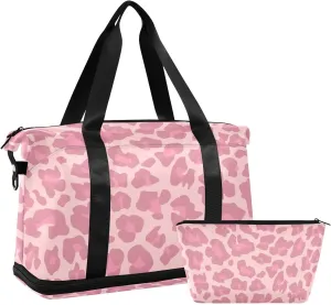 susiyo Duffel Bags Gym Bag for Women, Pink Leopard Cool Style Sports Travel Duffel Bag with Shoes Compartment, Perfect for Travel, Gym