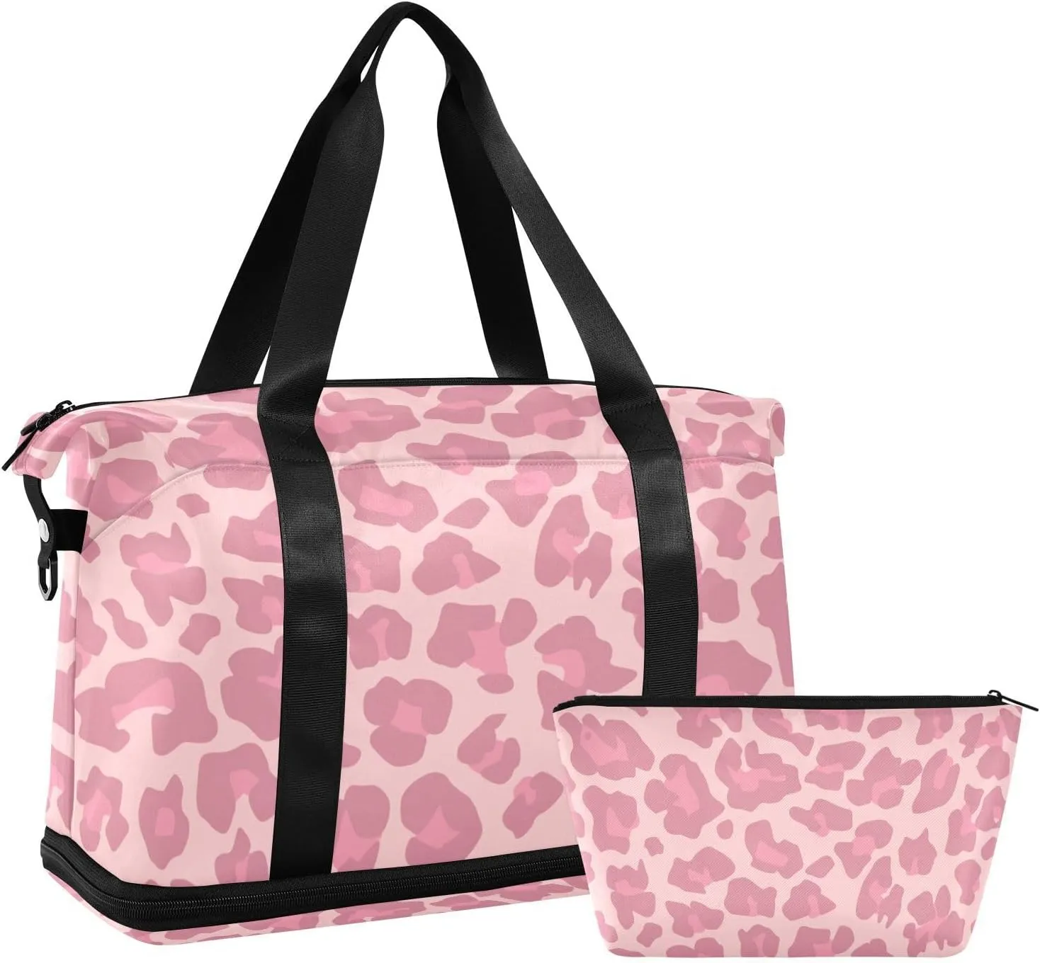 susiyo Duffel Bags Gym Bag for Women, Pink Leopard Cool Style Sports Travel Duffel Bag with Shoes Compartment, Perfect for Travel, Gym