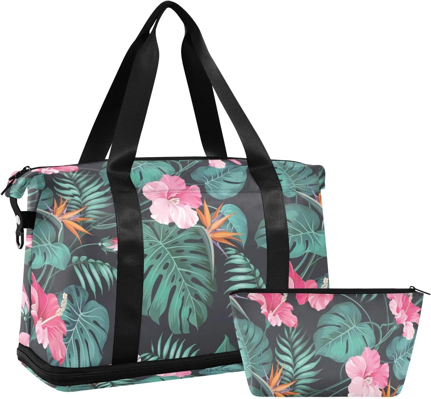 susiyo Duffel Bags Gym Bag for Women, Tropical Flowers and Leaves Sports Travel Duffel Bag with Shoes Compartment, Perfect for Travel, Gym