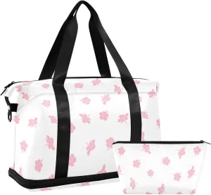 susiyo Duffel Bags Gym Bag for Women, Tropical Flowers Hibiscus Pattern Sports Travel Duffel Bag with Shoes Compartment, Perfect for Travel, Gym