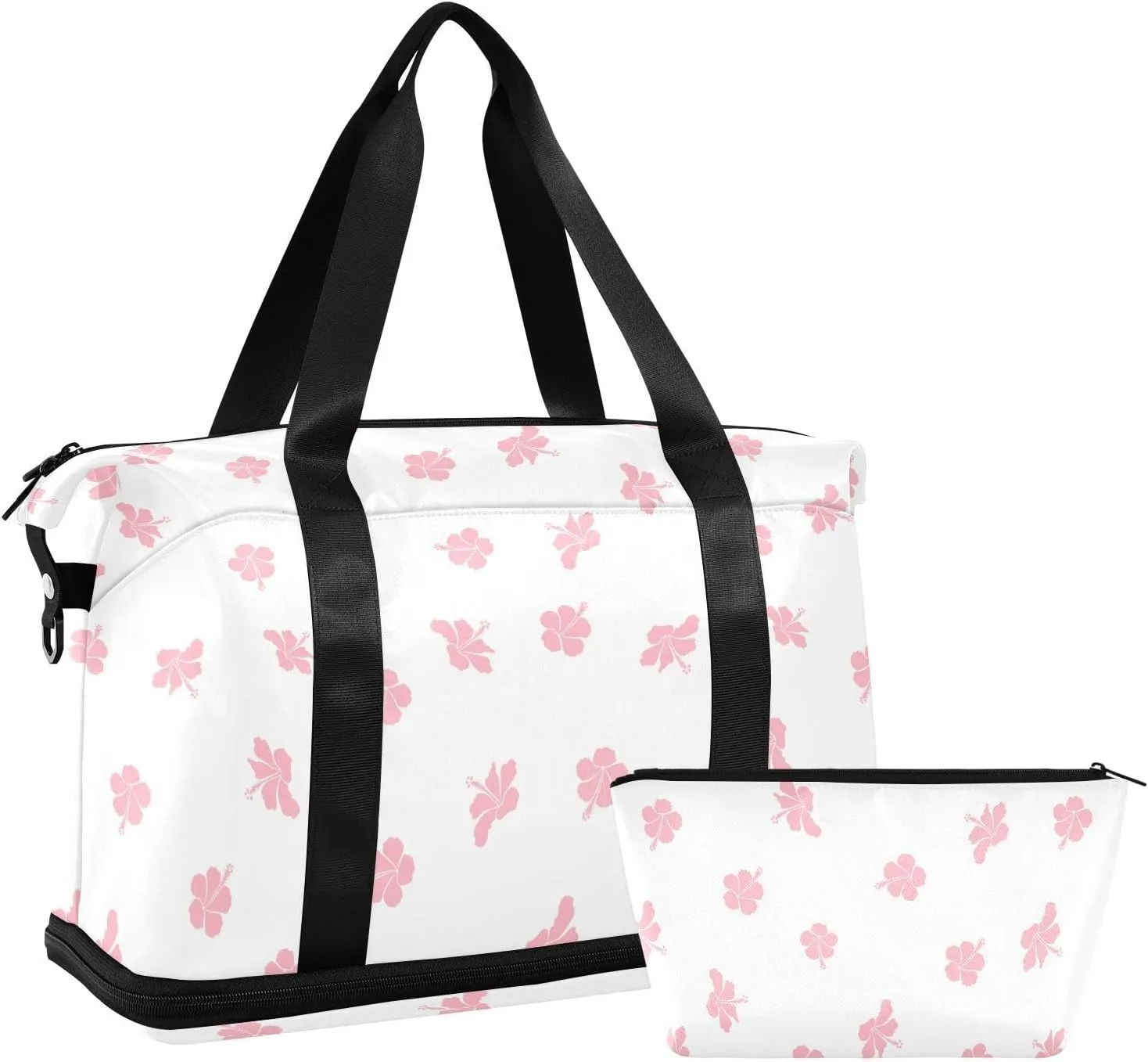 susiyo Duffel Bags Gym Bag for Women, Tropical Flowers Hibiscus Pattern Sports Travel Duffel Bag with Shoes Compartment, Perfect for Travel, Gym