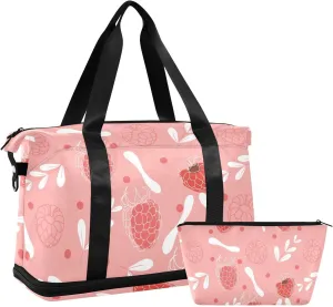 susiyo Duffel Bags Gym Bag for Women, Tropical Fruits Raspberries and Flowers Sports Travel Duffel Bag with Shoes Compartment, Perfect for Travel, Gym