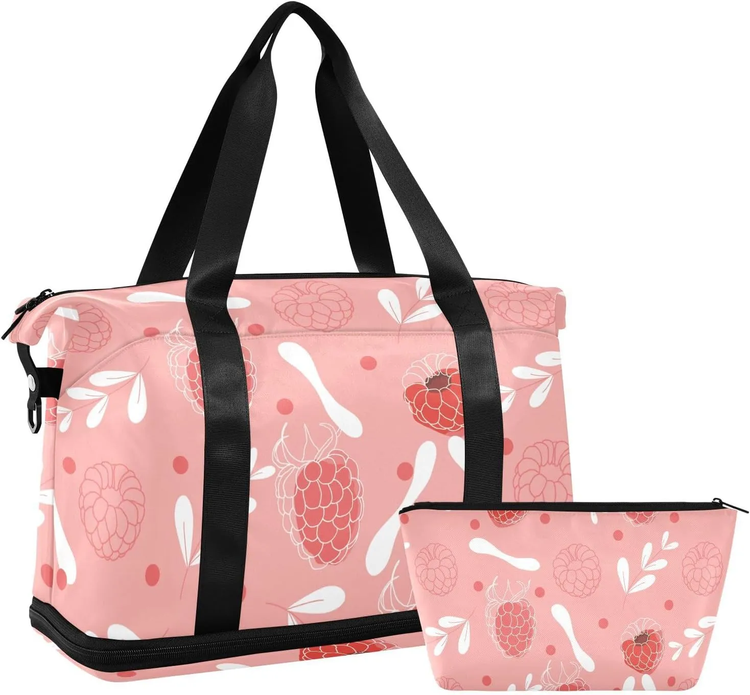 susiyo Duffel Bags Gym Bag for Women, Tropical Fruits Raspberries and Flowers Sports Travel Duffel Bag with Shoes Compartment, Perfect for Travel, Gym