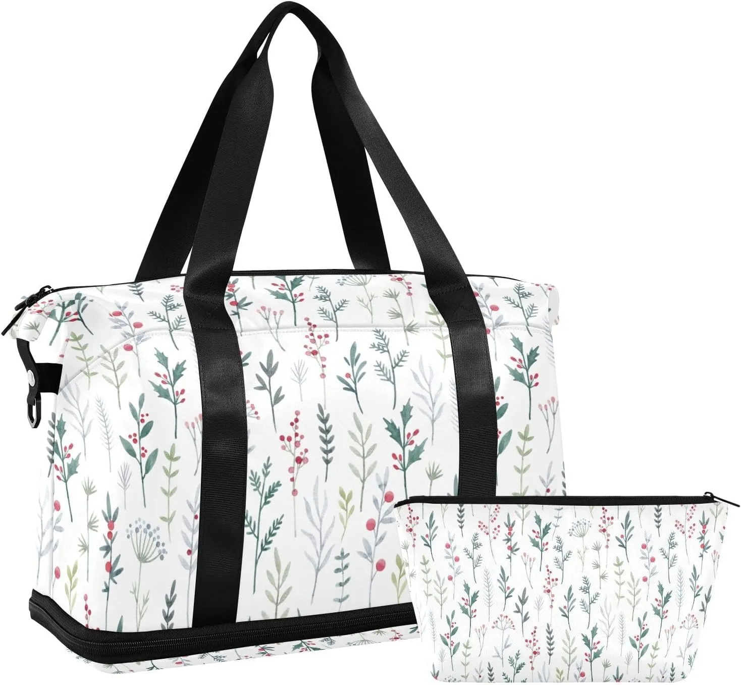 susiyo Duffel Bags Gym Bag for Women, Watercolor Hand Drawn Wild Flowers Sports Travel Duffel Bag with Shoes Compartment, Perfect for Travel, Gym