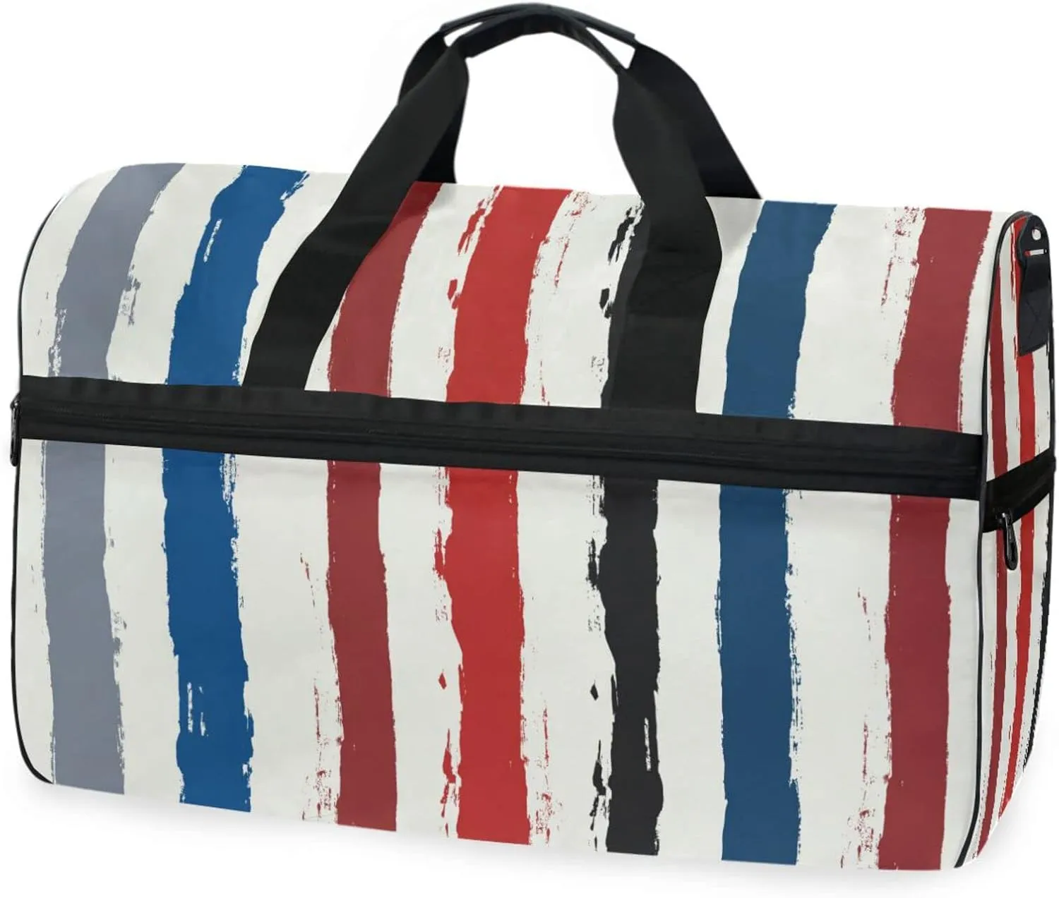 susiyo Red and Blue Vertical Stripe Sports Gym Bag, Travel Duffel Bag with Shoes Compartment Overnight Weekender Workout Bag for Men Women
