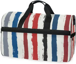 susiyo Red and Blue Vertical Stripe Sports Gym Bag, Travel Duffel Bag with Shoes Compartment Overnight Weekender Workout Bag for Men Women