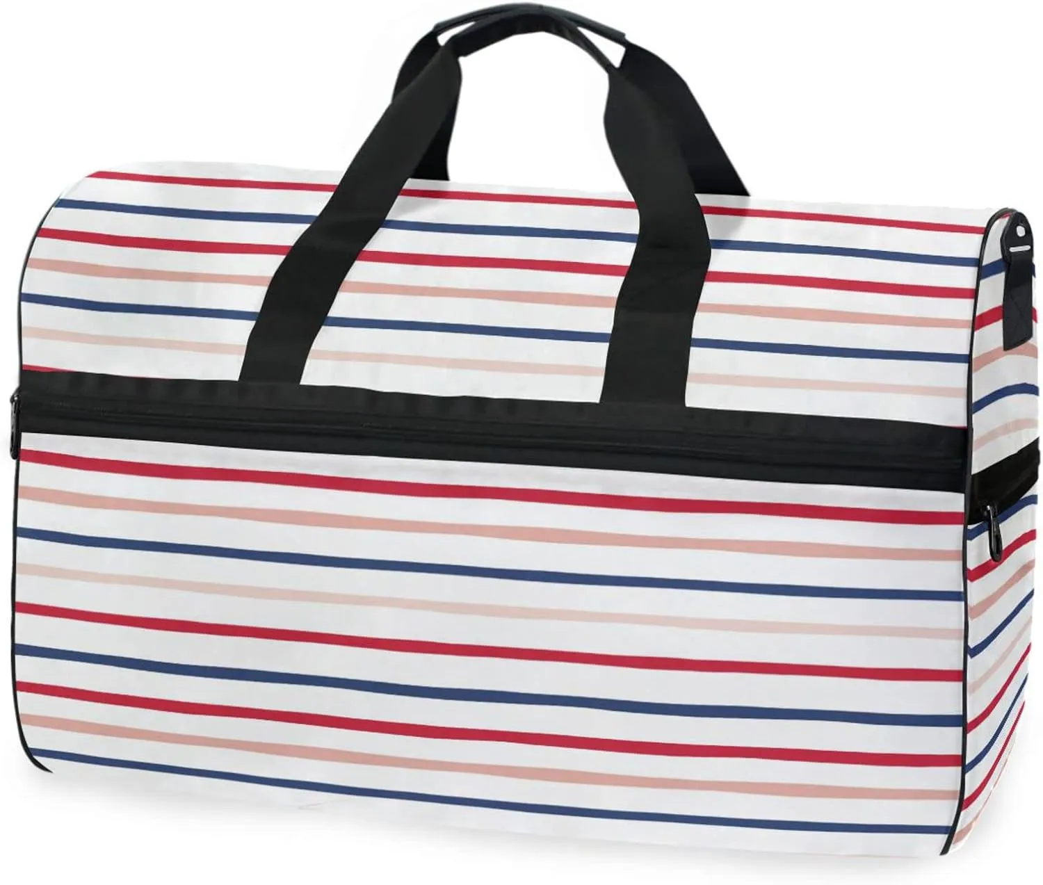susiyo Red Blue and Pink Thin Stripes Sports Gym Bag, Travel Duffel Bag with Shoes Compartment Overnight Weekender Workout Bag for Men Women