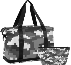 susiyo Sports Duffel Bags for Women, Black Camouflage Travel Duffel Bags Gym Bags with Shoes Compartment, Weekender Bag Perfect for Travel, Gym