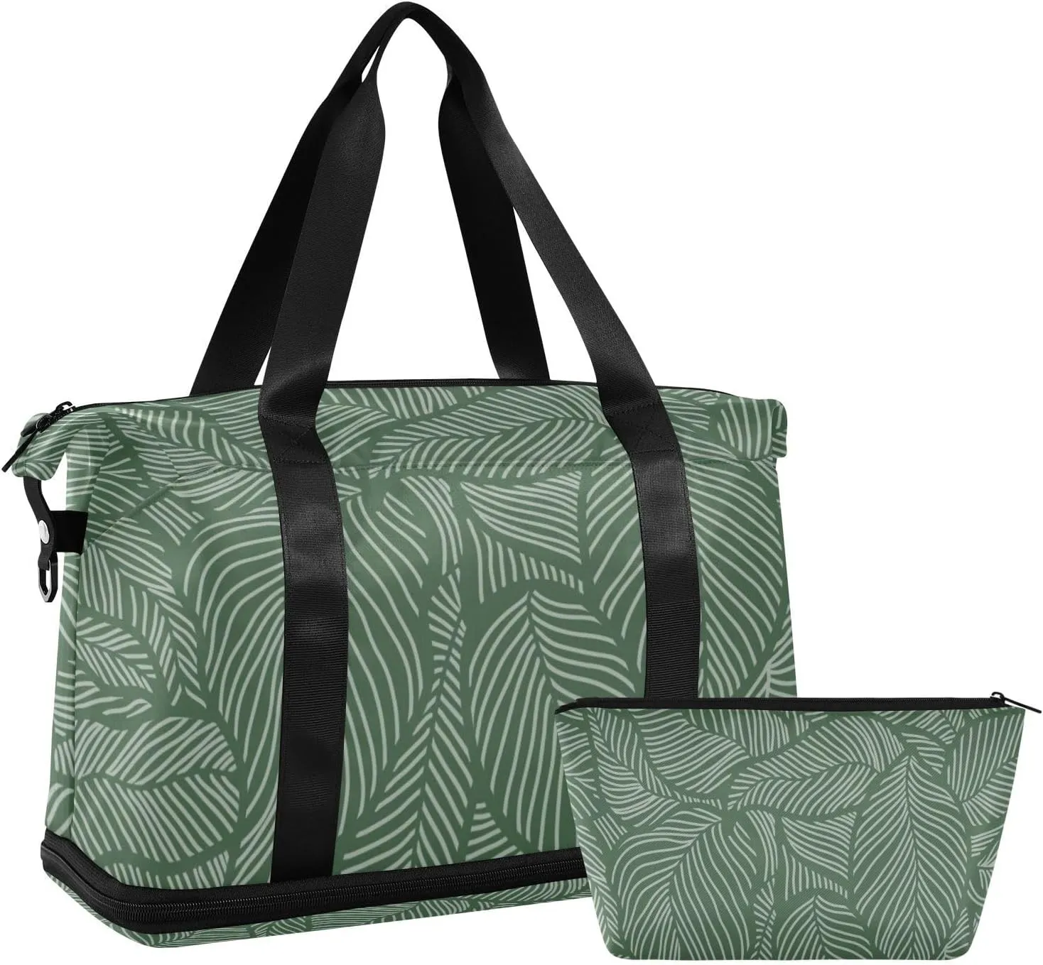 susiyo Sports Duffel Bags for Women, Dark Green Palm Pattern Travel Duffel Bag Gym Bag with Shoes Compartment, Perfect for Travel, Gym