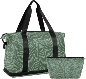 susiyo Sports Duffel Bags for Women, Dark Green Palm Pattern Travel Duffel Bag Gym Bag with Shoes Compartment, Perfect for Travel, Gym