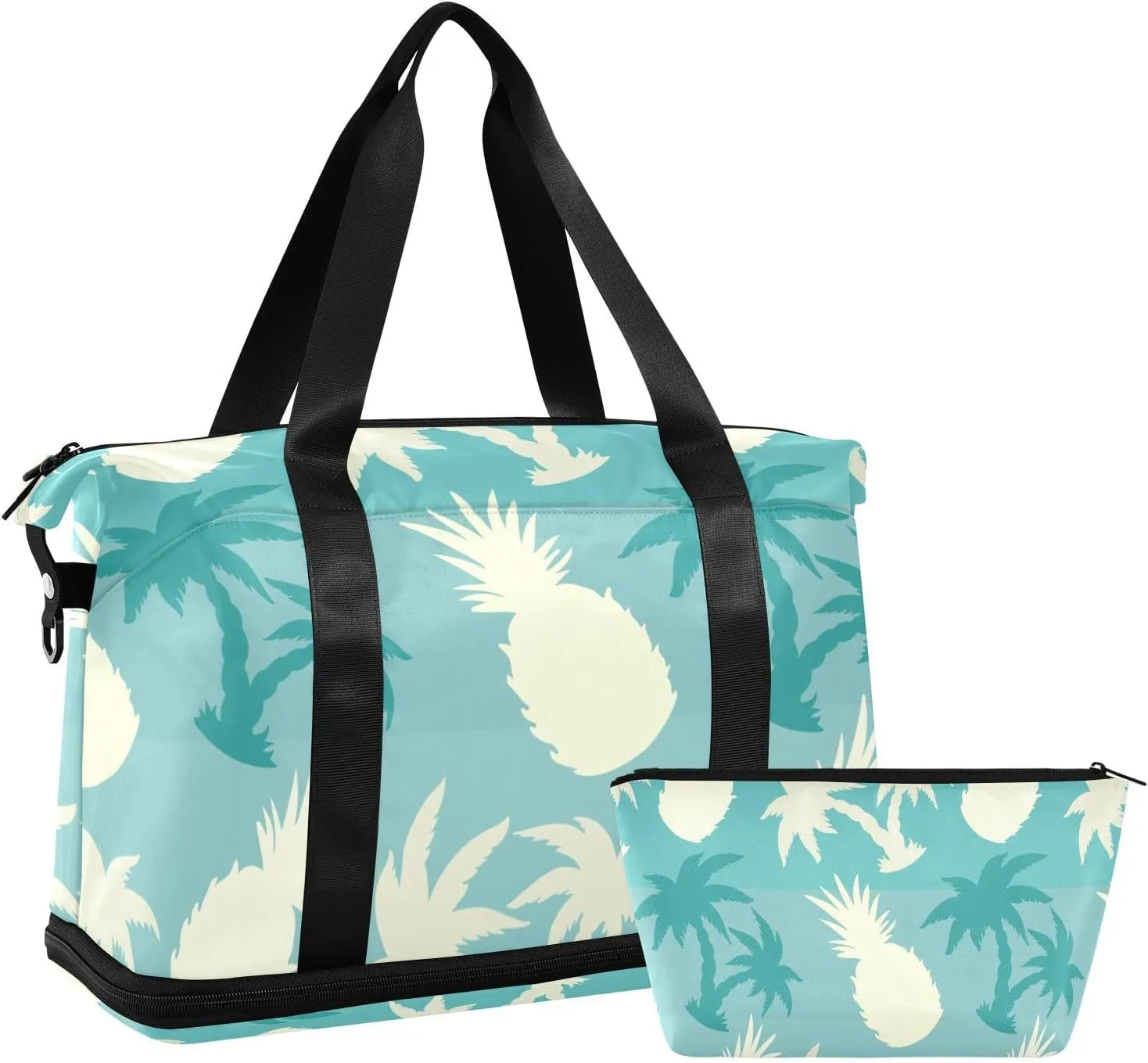 susiyo Sports Duffel Bags for Women, Exotic Tropical Palm Pineapple Travel Duffel Bag Gym Bag with Shoes Compartment, Perfect for Travel, Gym