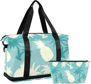 susiyo Sports Duffel Bags for Women, Exotic Tropical Palm Pineapple Travel Duffel Bag Gym Bag with Shoes Compartment, Perfect for Travel, Gym