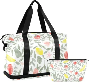 susiyo Sports Duffel Bags for Women, Fruits and Little Branches Travel Duffel Bag Gym Bag with Shoes Compartment, Perfect for Travel, Gym