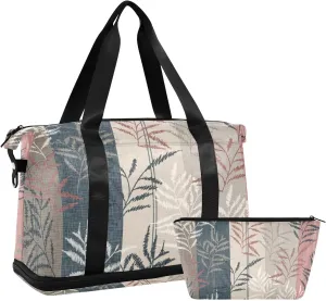 susiyo Sports Duffel Bags for Women, Leaves Pattern on Stripes Travel Duffel Bag Gym Bag with Shoes Compartment, Perfect for Travel, Gym