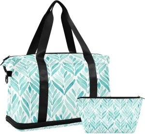 susiyo Sports Duffel Bags for Women, Turquoise Hand-painted Vine Travel Duffel Bag Gym Bag with Shoes Compartment, Perfect for Travel, Gym