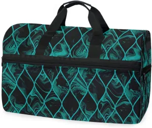 susiyo Teal and Black Textures Sports Gym Bag, Travel Duffel Bag with Shoes Compartment Overnight Weekender Workout Bag for Men Women