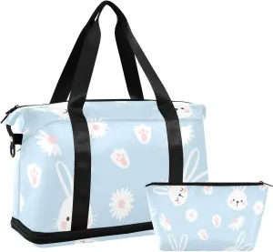 susiyo Travel Duffel Bags for Women, Blue Bunny Sports Duffel Bags Gym Bags with Shoes Compartment, Tote Bag Weekender Bag for Travelling