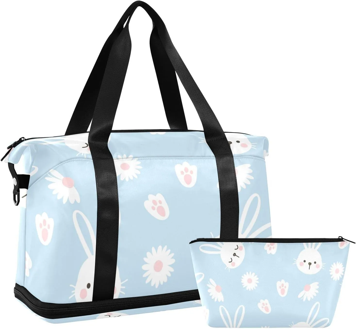 susiyo Travel Duffel Bags for Women, Blue Bunny Sports Duffel Bags Gym Bags with Shoes Compartment, Tote Bag Weekender Bag for Travelling