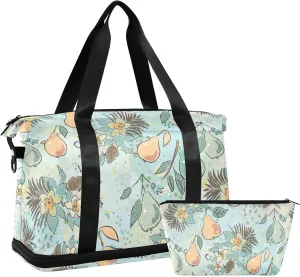 susiyo Travel Duffel Bags for Women, Cute Pears Sports Duffel Bags Gym Bags with Shoes Compartment, Tote Bag Weekender Bag for Travelling