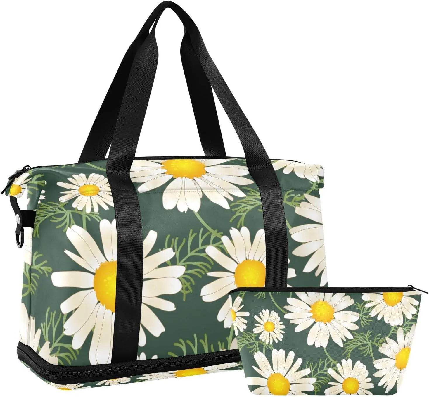 susiyo Travel Duffel Bags for Women, Daisy Chamomile Sports Duffel Bags Gym Bags with Shoes Compartment, Tote Bag Weekender Bag for Travelling