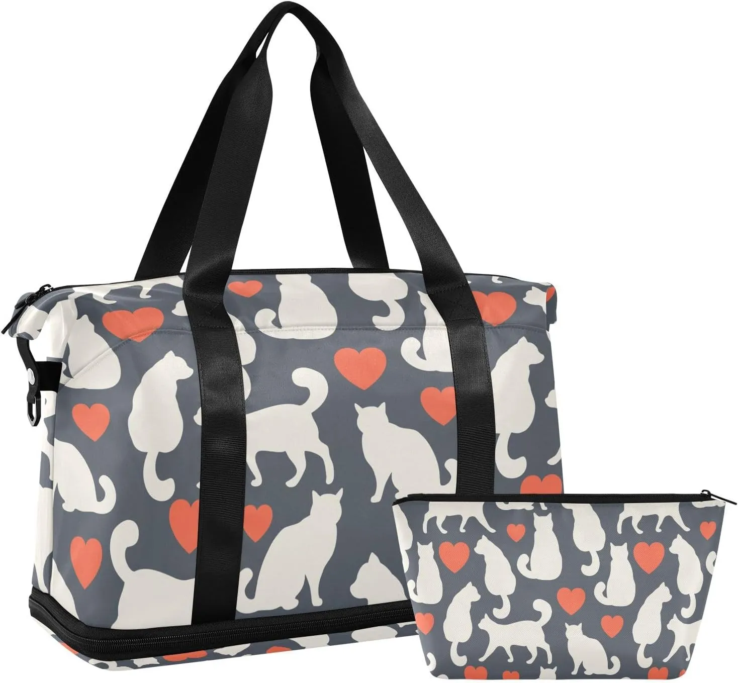 susiyo Travel Duffel Bags for Women, Love Cat Sports Duffel Bags Gym Bags with Shoes Compartment, Tote Bag Weekender Bag for Travelling