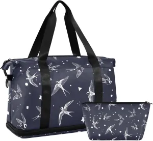 susiyo Travel Duffel Bags for Women, Swallow Birds Sports Duffel Bags Gym Bags with Shoes Compartment, Tote Bag Weekender Bag for Travelling