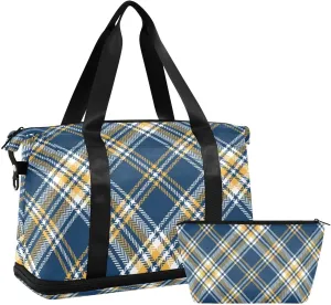 susiyo Travel Duffel Bags for Women, Tartan Plaid Sports Duffel Bags Gym Bags with Shoes Compartment, Tote Bag Weekender Bag for Travelling