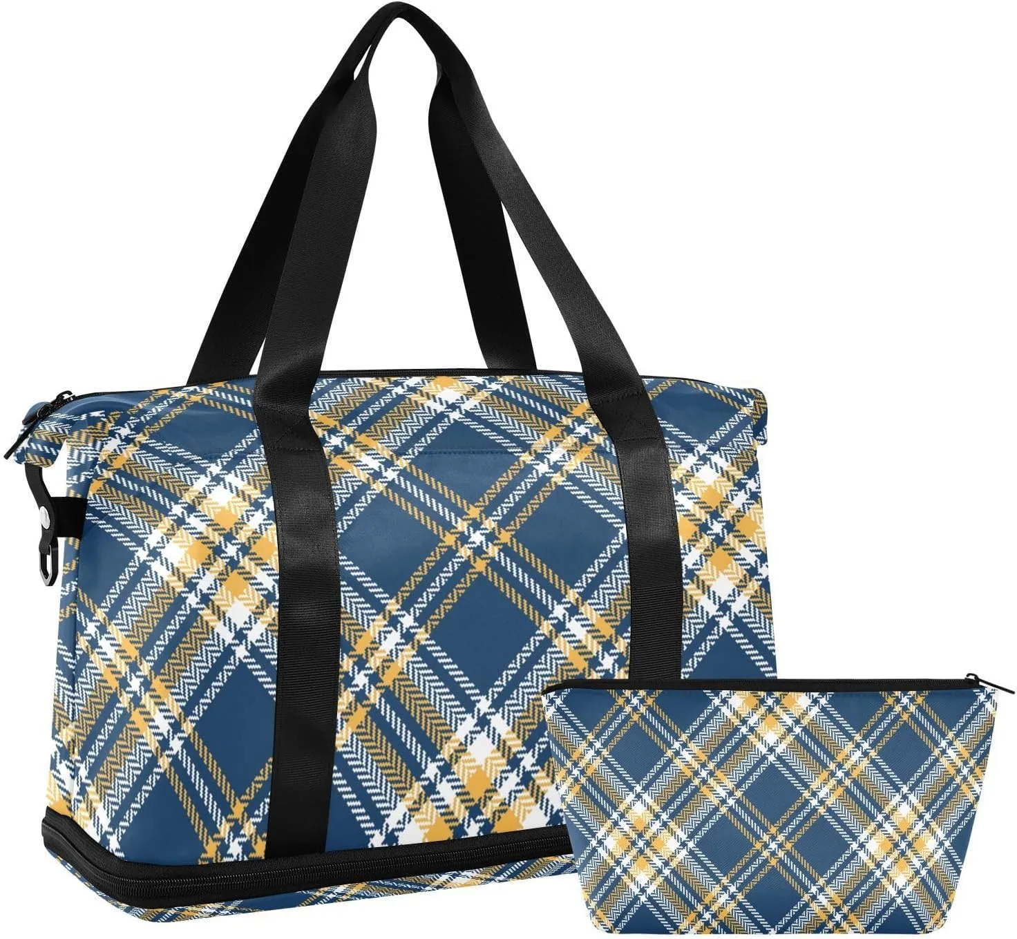 susiyo Travel Duffel Bags for Women, Tartan Plaid Sports Duffel Bags Gym Bags with Shoes Compartment, Tote Bag Weekender Bag for Travelling