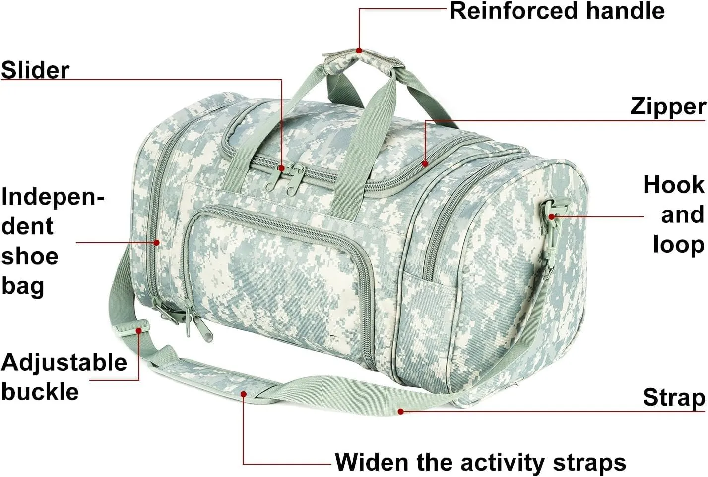 Tactical Travel Duffle Bag with Shoes Compartment Weekender Bags Carry On Overnight Bag For Men and Women Gym Sports Tote Pocket, ACU