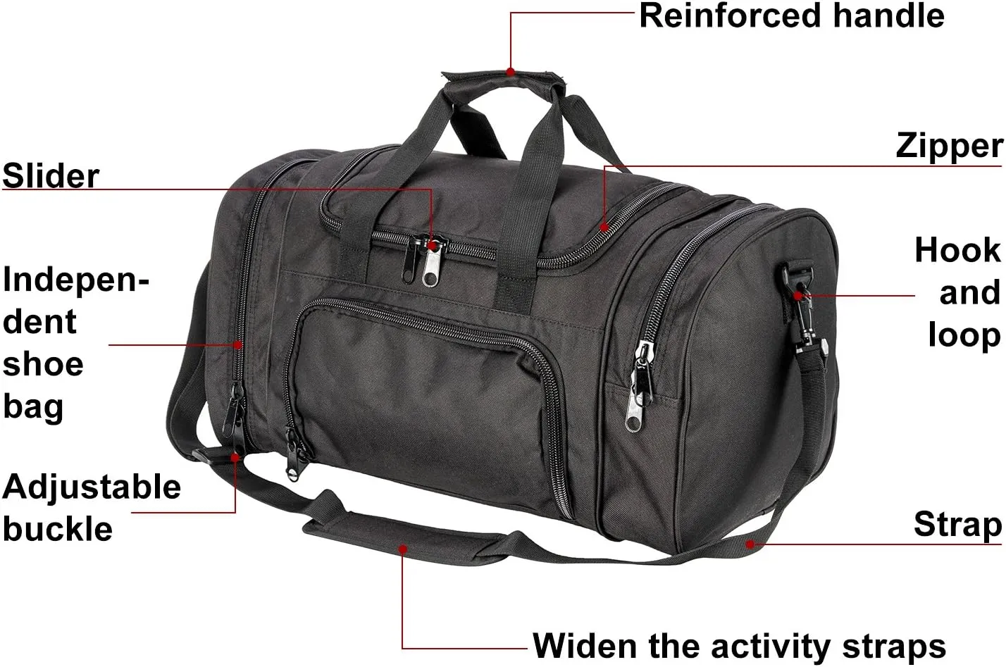 Tactical Travel Duffle Bag with Shoes Compartment Weekender Bags Carry On Overnight Bag For Men and Women Gym Sports Tote Pocket, Black
