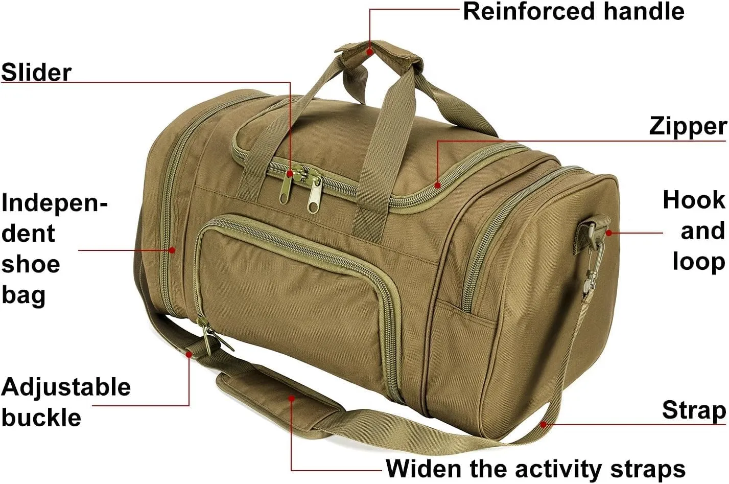 Tactical Travel Duffle Bag with Shoes Compartment Weekender Bags Carry On Overnight Bag For Men and Women Gym Sports Tote Pocket, Green
