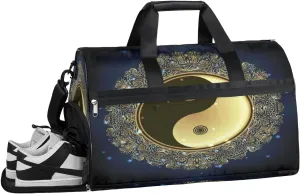 Tai Chi Mandala Gym Bag for Men Women Fitness Workout Sports Duffle Bag with Shoes Compartment Water Resistant Overnight Weekender Duffel Bag