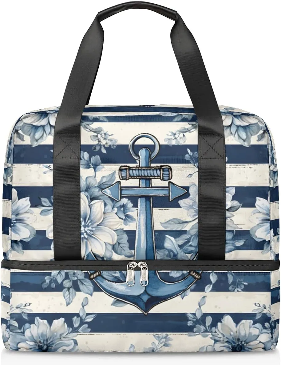 Travel Duffel Bags Stripe Sports Gym Bag with Wet Pocket & Shoes Compartment Large Duffel Bags Waterproof Overnight Bag Weekender Bags for Women Men