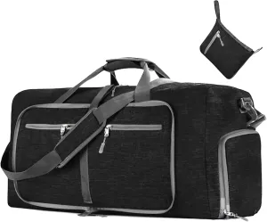 Travel Duffle Bag 85 Liters, for Men Women, Foldable, Great size for travel, with Shoes Compartment, Adjustable Strap, Water resistant , black