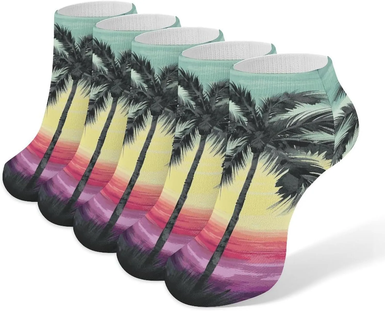 Tropical Palm Tree Ankle Socks Soft Breathable No Show Socks Comfortable Cotton Low Cut Casual Socks for Women Men 5 Pairs