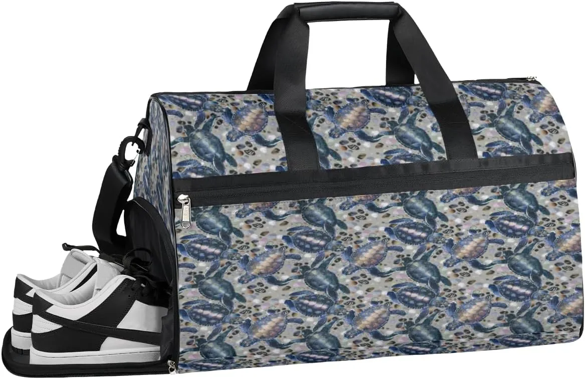 Turtle Funny Animal Gym Bag for Men Women Fitness Workout Sports Duffle Bag with Shoes Compartment Water Resistant Overnight Weekender Duffel Bag
