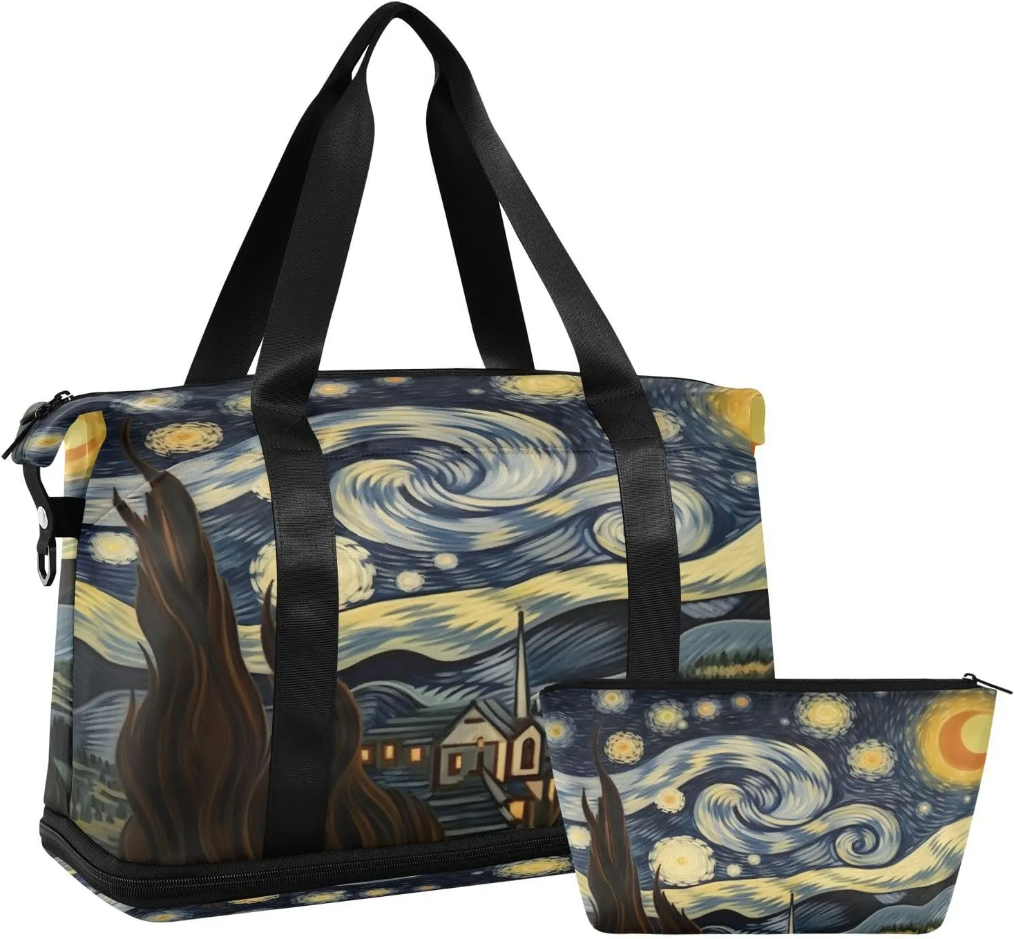 Van Gogh's Starry Sky Sports Gym Bag,Travel Duffel bag with Wet Pocket & Shoes Compartment Lightweight Waterproof Overnight Bag for Men Women