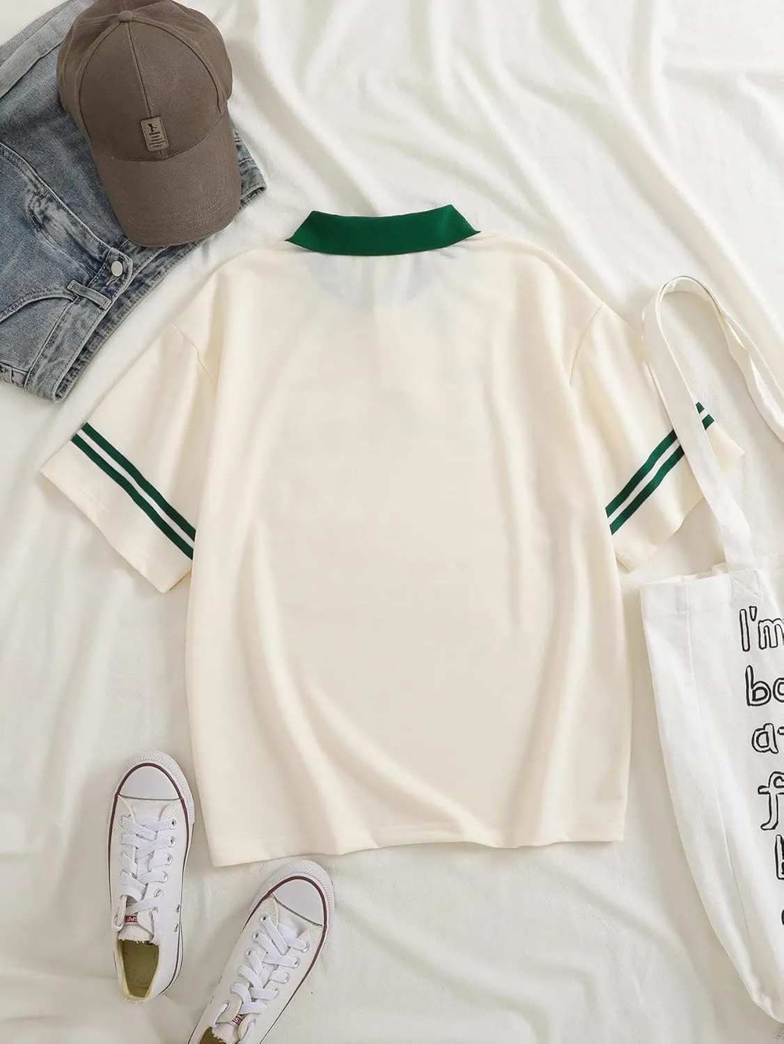 Verdusa Women's Jersey Oversized Shirts Short Sleeve Collared Button Down Graphic Tees Tops