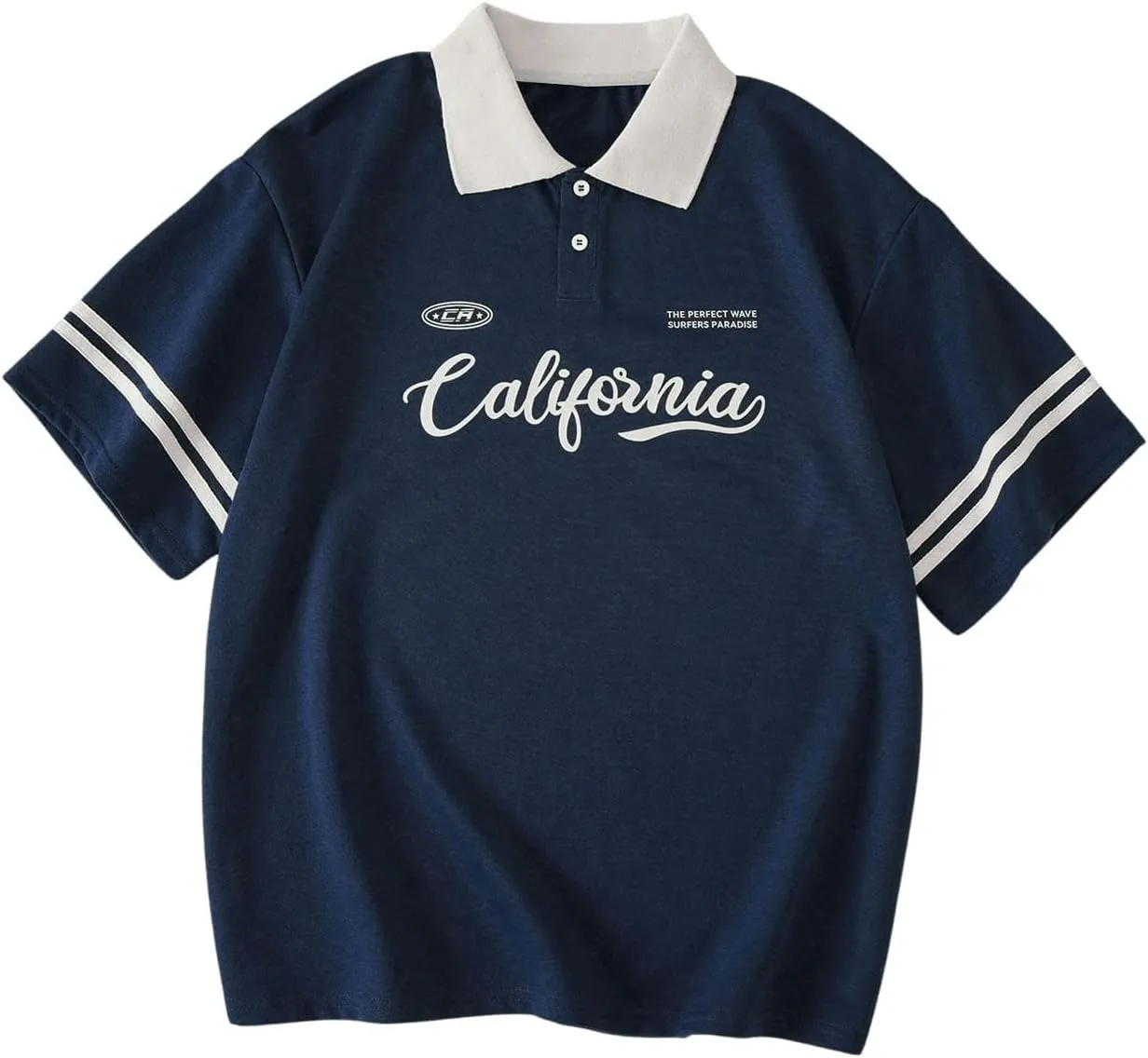 Verdusa Women's Jersey Oversized Shirts Short Sleeve Collared Button Down Graphic Tees Tops