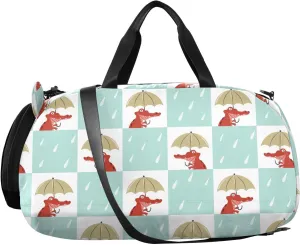 VIGTRO Cute Crocodile and Umbrella Boys Girls Sports Travel Duffel Bags with Shoes Compartment, Weekender Overnight Gym Bag for Swimming, Dancing, Outing