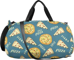 VIGTRO Hand Drawn Sketch Pizza Boys Girls Sports Travel Duffel Bags with Shoes Compartment, Weekender Overnight Gym Bag for Swimming, Dancing, Outing