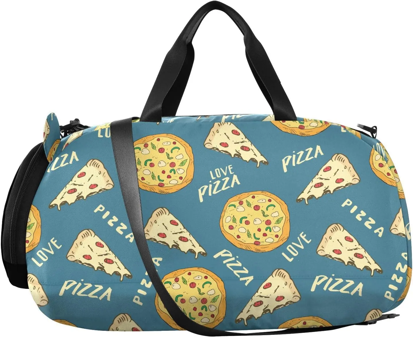 VIGTRO Hand Drawn Sketch Pizza Boys Girls Sports Travel Duffel Bags with Shoes Compartment, Weekender Overnight Gym Bag for Swimming, Dancing, Outing