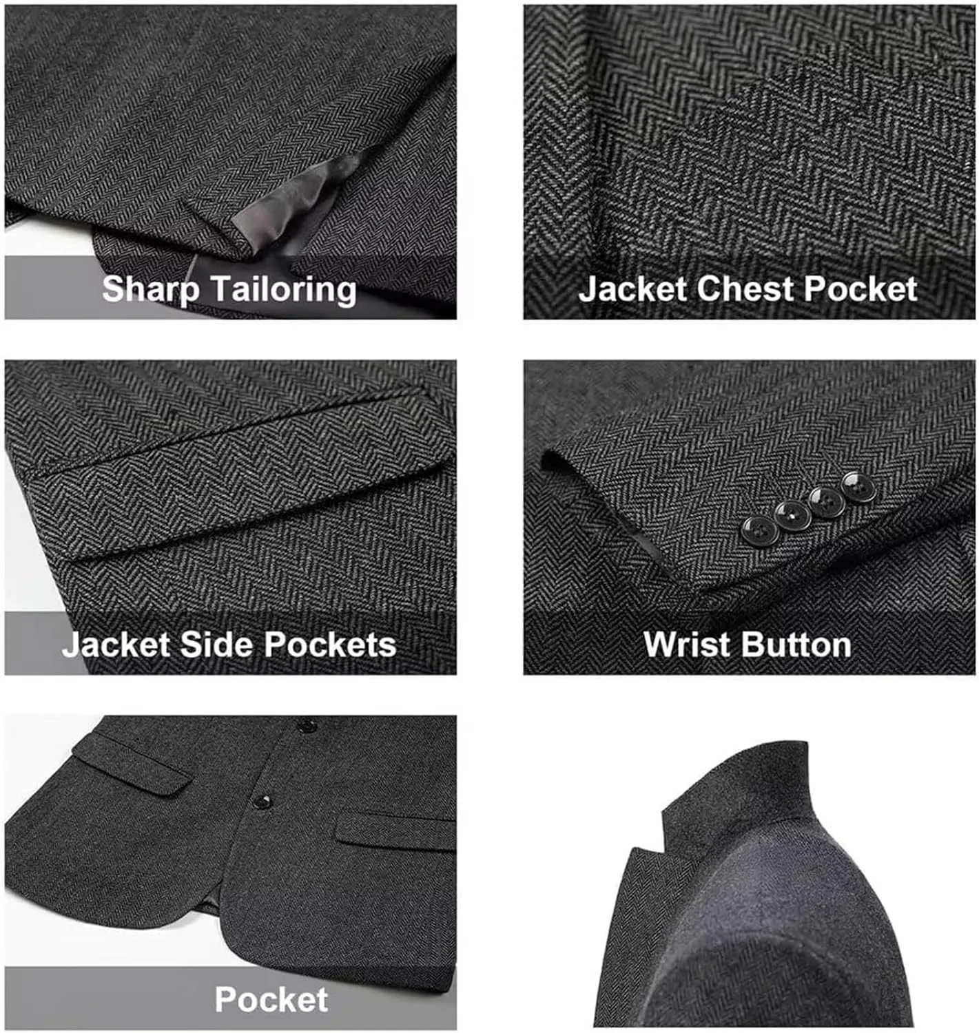 Vintage Mens Tweed Blazer Retro Wool Blend Suit Jackets Herringbone Two Button Sport Coat Prom Business Casual Wedding