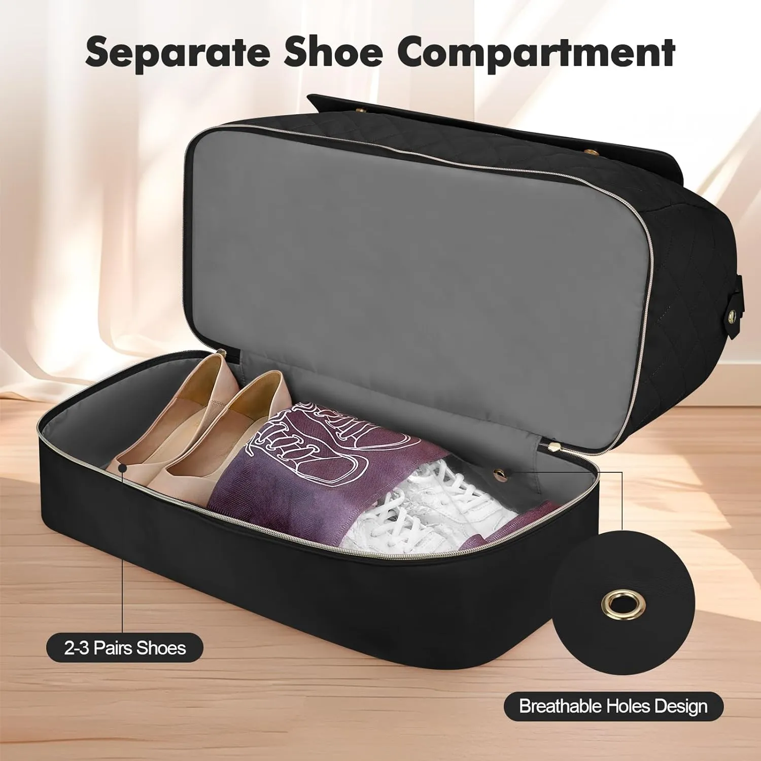 Wedama Travel Duffel Bag, Large Weekender Bag for Women with Shoe Compartment