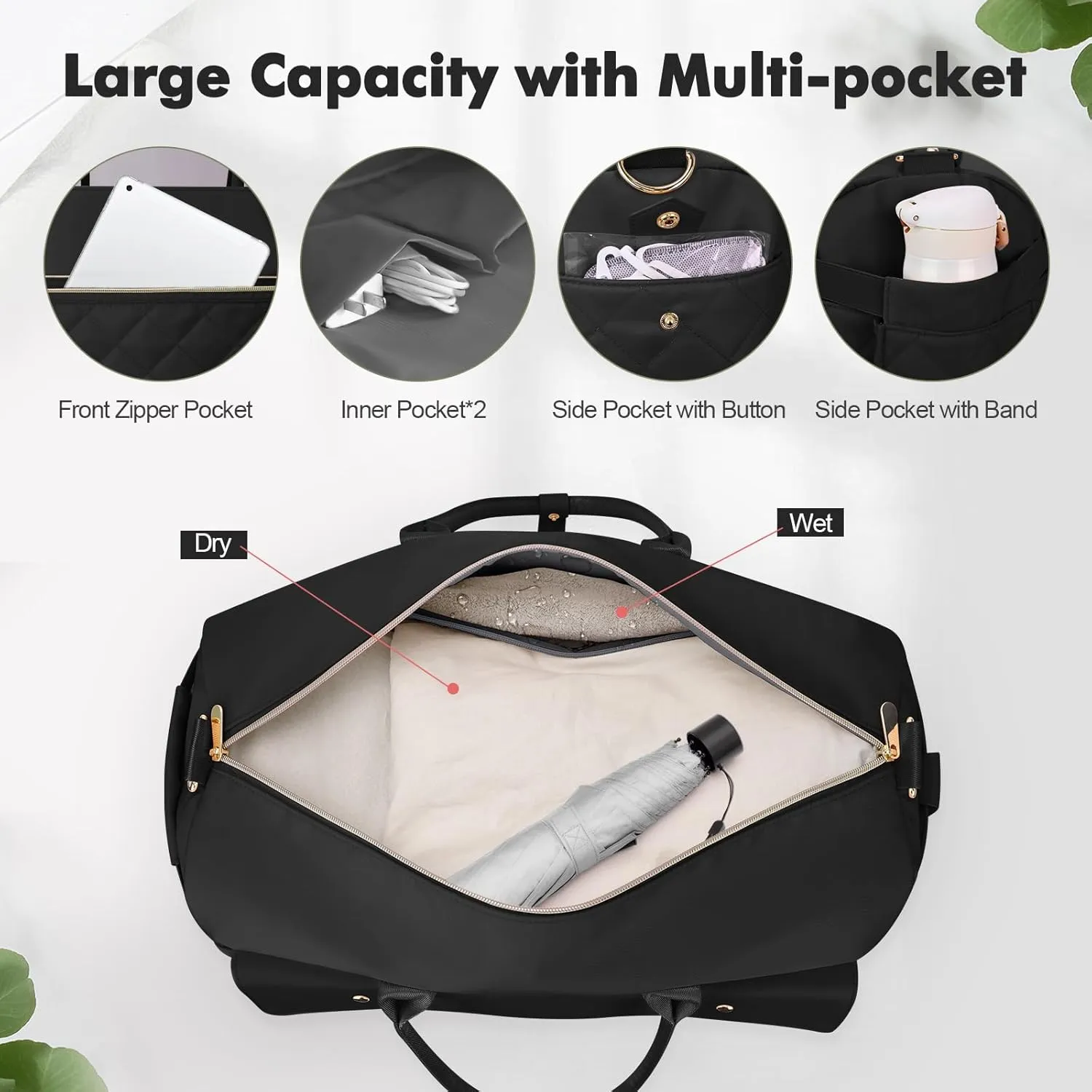 Wedama Travel Duffel Bag, Large Weekender Bag for Women with Shoe Compartment