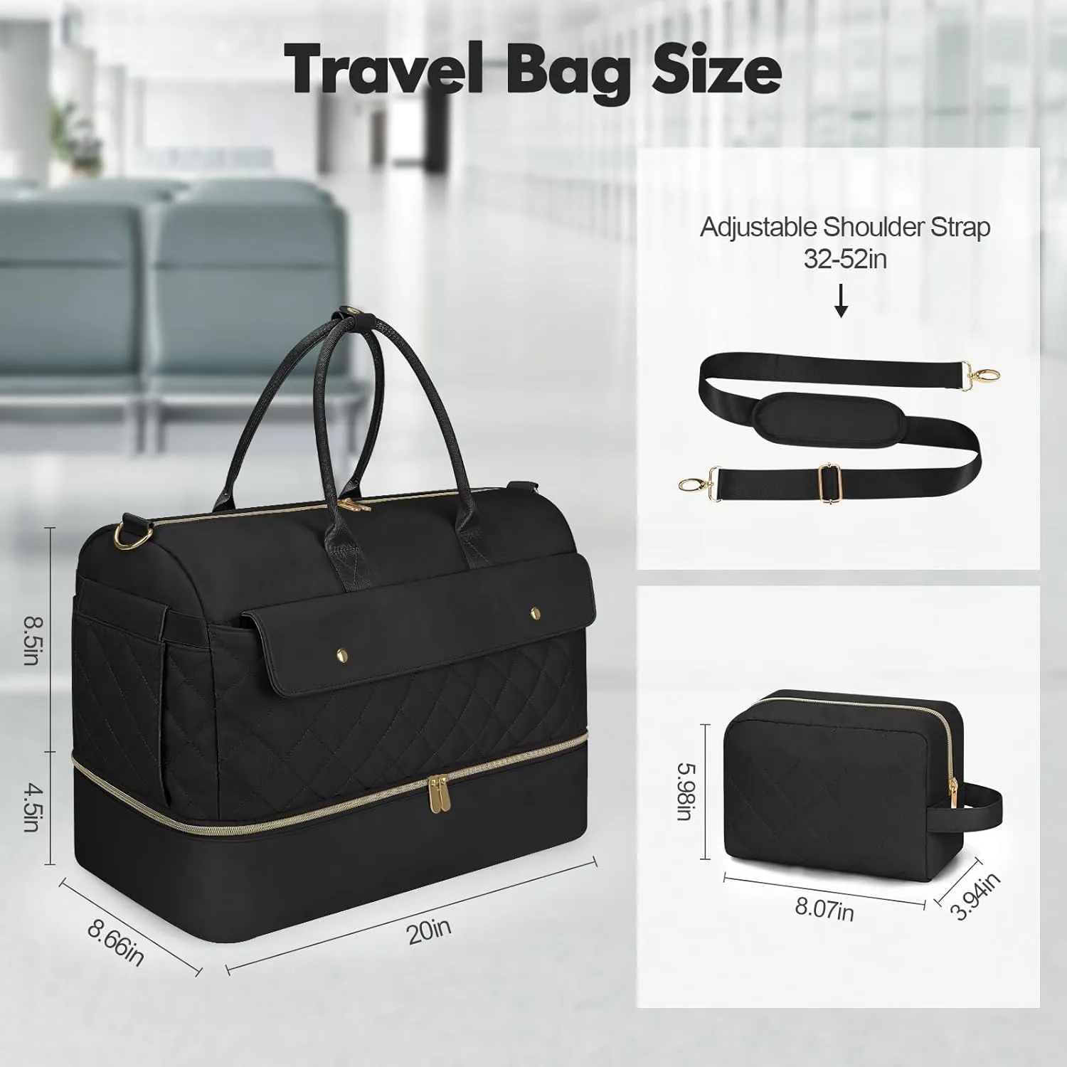 Wedama Travel Duffel Bag, Large Weekender Bag for Women with Shoe Compartment