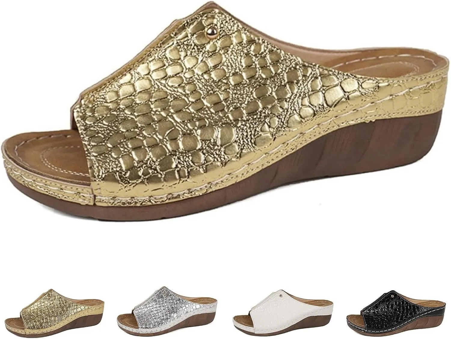 Wedge Sandals for Women Dressy Summer Slip on Comfortable Walking Slides Orthopedic Arch Support Slippers Low Heel Platform Shoes Lightweight Casual Sandals Damping Sole