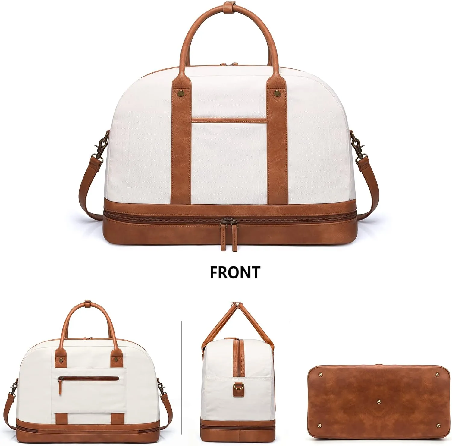 Weekender Bag for Women Canvas Overnight Bag Large Travel Tote Bag Carry on Shoulder Duffle Bag With Shoe Compartment,Perfect for Travel/Daily Use/Birthday Gift , B-Beige, Pocket