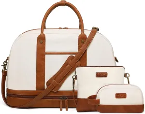 Weekender Bag for Women Canvas Overnight Bag Large Travel Tote Bag Carry on Shoulder Duffle Bag With Shoe Compartment,Perfect for Travel/Daily Use/Birthday Gift , B-Beige, Pocket